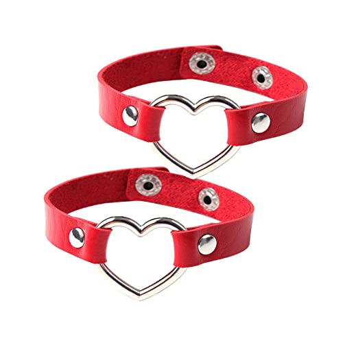 MILAKOO Punk Armbänder für Damen Herren Herz Form PU Leder Goth Armbänder einstellbar rot von MILAKOO