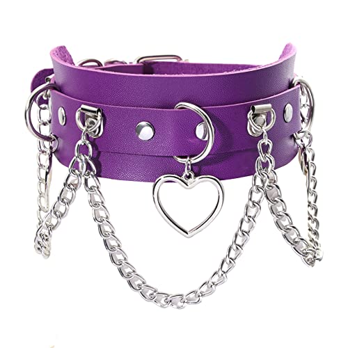 MILAKOO Punk Choker Damen Gothic PU Lederhalsband mit Anhänger Herz Frauen Punk Rock Halsband lila von MILAKOO