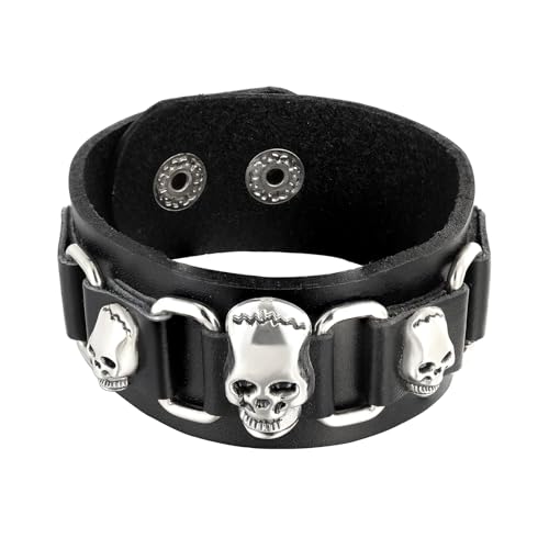 MILAKOO Punk Gothic Armband für Männer Frauen Vintage Retro Breites Lederarmband Rock Stil 80er Totenkopf Armbänder von MILAKOO