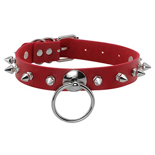 MILAKOO Punk Gothic Nieten Nieten PU Leder Kragen Red Choker Verstellbarer O-Ring Choker von MILAKOO