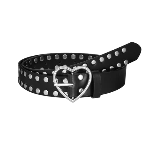 MILAKOO Punk Leder Gürtel Schwarz Verstellbar Damen Y2K Hip Hop Herz Emo Grunge Gürtel von MILAKOO