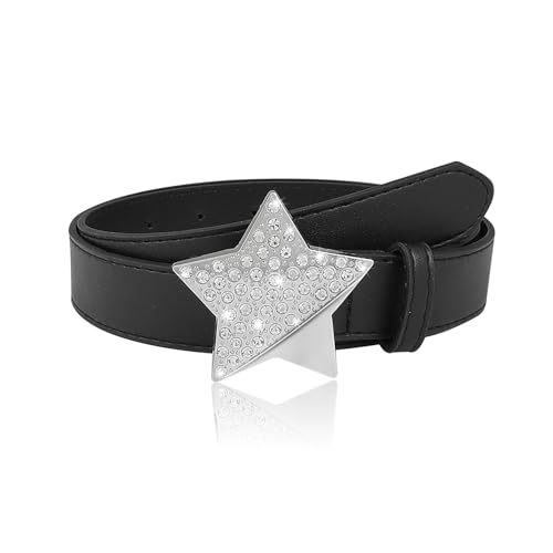 MILAKOO Punk Leder Gürtel Y2K Hip Hop Stern Emo Grunge Gürtel Schwarz Verstellbar Damen Gürtel von MILAKOO