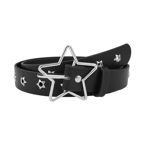 MILAKOO Punk Leder Gürtel - Y2K Hip Hop Stern Emo Grunge Gürtel Schwarz Verstellbar Damen von MILAKOO