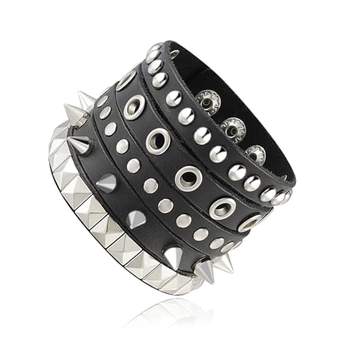 MILAKOO Punk Nietenarmband Manschette 5 reihig Schwarzes Armband 80er 90er Party Zubehör für Frauen Männer von MILAKOO