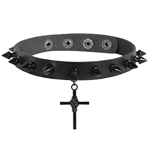 MILAKOO Gothic Spiked Choker für Frauen Kreuz Anhänger Schwarz PU Leder Halsband Halloween Geschenke von MILAKOO