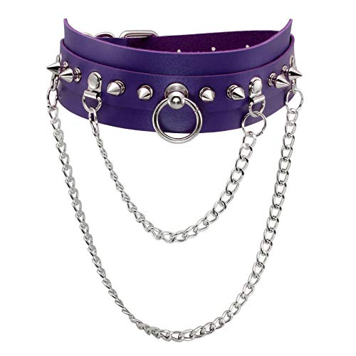 MILAKOO Purple Choker Halskette Punk Goth Choker Gothic PU Leder O-Ring Choker für Männer Frauen Cool von MILAKOO