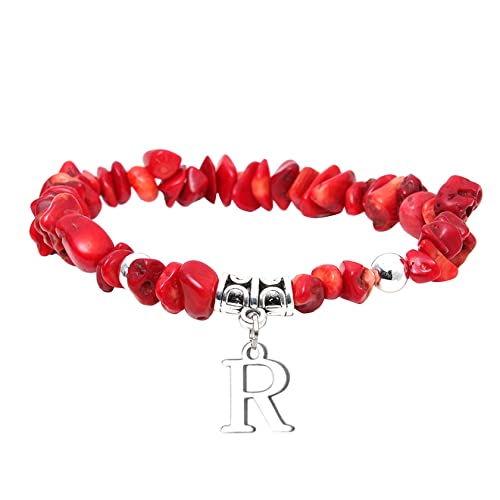 MILAKOO R Buchstaben Armband Herren Rote Achat Edelsteine Armband Damen Pärchen Armband für Partner von MILAKOO