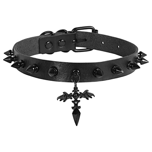 MILAKOO Schwarzes Kreuz Anhänger Stachelnieten Choker für Frauen Biker Hippie-Schmuck Schnalle Verstellba von MILAKOO