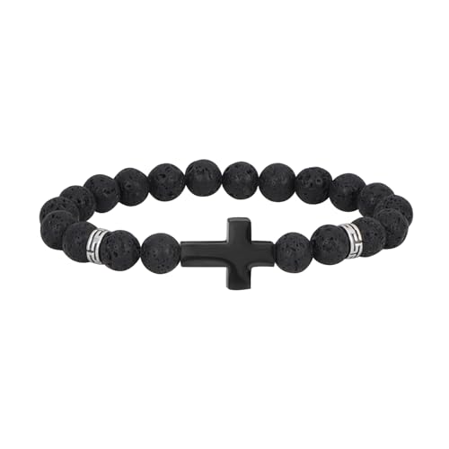 MILAKOO Schwarzes Kreuz Armband für Frauen 8mm Stein Perlen Healing Power Manschette Einstellbare elastische Seil von MILAKOO