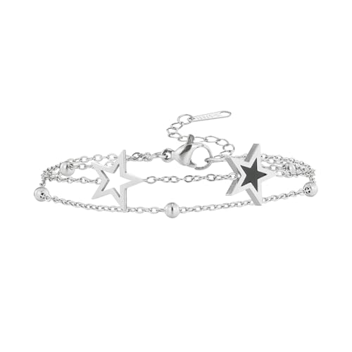 MILAKOO Silber Y2K Armband Cooler Punk Ausgehöhltes Pentagramm Ketten Armbänder für Frauen Kugel Perlen Kette von MILAKOO