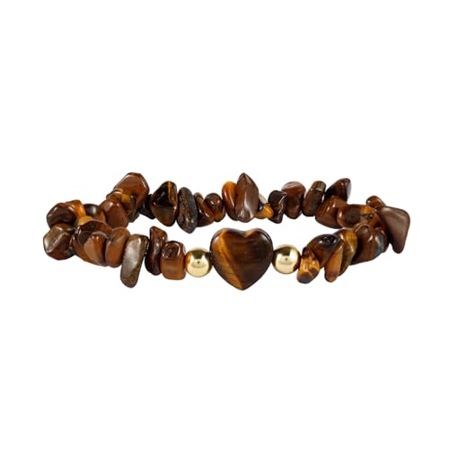 MILAKOO Splitterarmband Edelstein Armband Herzform Stretch 7Chakra Damen Armband Gelbes Tigerauge 1 Stück von MILAKOO