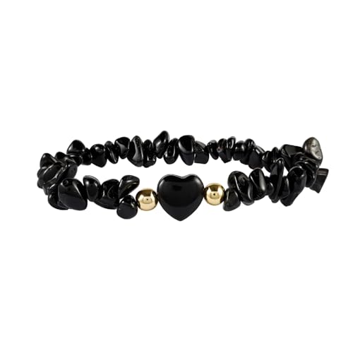 MILAKOO Splitterarmband Edelstein Armband Herzform Stretch 7Chakra Damen Armband Schwarz 1 Stück von MILAKOO