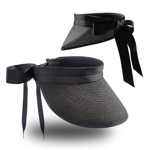 MILAKOO Sun Visor Hut Frauen Einstellbar Breite Krempe Cap UV-Schutz Faltbar Stroh Strand Pferdeschwanz Hut mit Band MILAKOO Sun Visor Hut Frauen Einstellbar Breite Krempe Cap UV-Schutz Faltbar Stroh Strand Pferdeschwanz Hut mit Band von MILAKOO