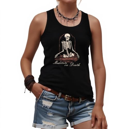 MILAKOO Tank Top Damen Punk Lustig Ärmelloses Skull Printed Rundhals Ärmellos Tankshirts Outdoor Sommer Schwarz Unterhemd für Frauen von MILAKOO