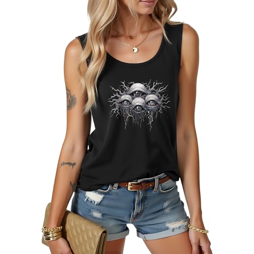 MILAKOO Tank Top Damen Schwarz Unterhemd Totenkopf Halloween Punk Gothic Ärmelloses Printed Rundhals Ärmellos Frauen Tankshirts für Outdoor Sport Fitness von MILAKOO
