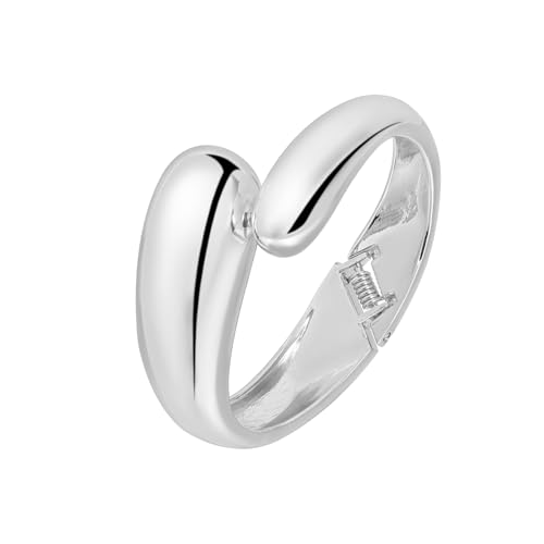MILAKOO Teardrop Open Bangle Manschette Edelstahl Chunky Armband für Frauen Glossy Silver Minimalist Bracelet von MILAKOO