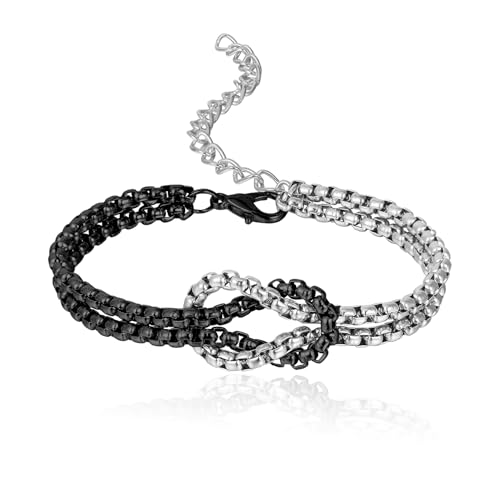 MILAKOO Two Tone Link Chain Armband Mixed Metal Thick Chunky Armbänder für Frauen, Schwarz & Silber von MILAKOO