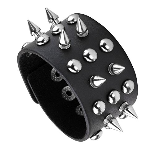 MILAKOO Unisex Black Metal Spike besetzt Punk Rock Biker mit breitem Riemen Lederarmband Kette Armband verstellbar MILAKOO Unisex Black Metal Spike besetzt Punk Rock Biker mit breitem Riemen Lederarmband Kette Armband verstellbar von MILAKOO