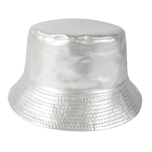MILAKOO Unisex Leder/Baumwolle Eimer Hut für Frauen Reversible Cap Solid Silber Farbe Hiphop Kopfbedeckung von MILAKOO