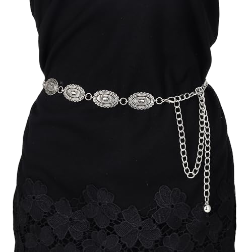 MILAKOO Western Metall Concho Gürtel für Frauen Oval Cowgirl Kette Gürtel Einstellbar Boho Taille Kette Land Konzert Outfit für Kleid Tasche Dekor von MILAKOO