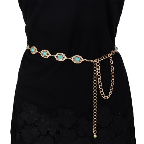 MILAKOO Western Metall Concho Gürtel für Frauen Oval Cowgirl Kette Gürtel Einstellbar Boho Taille Kette Land Konzert Outfit für Kleid Tasche Dekor von MILAKOO