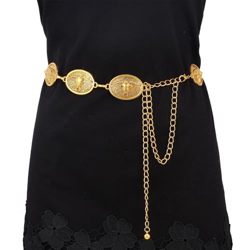 MILAKOO Western Metall Concho Gürtel für Frauen Oval Cowgirl Kette Gürtel Einstellbar Boho Taille Kette Land Konzert Outfit für Kleid Tasche Dekor MILAKOO Western Metall Concho Gürtel für Frauen Oval Cowgirl Kette Gürtel Einstellbar Boho Taille Kette Land Konzert Outfit für Kleid Tasche Dekor von MILAKOO