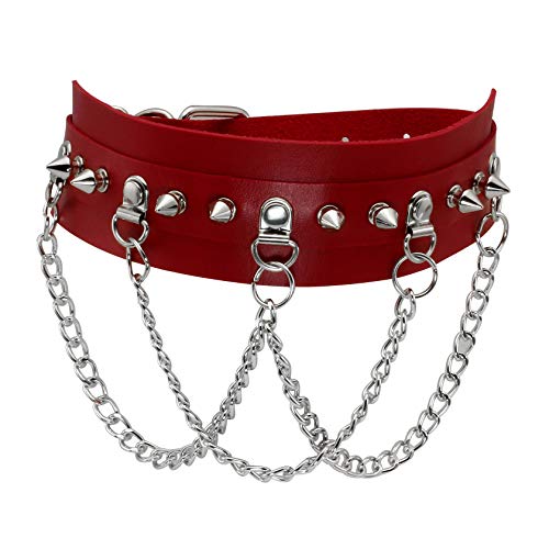 MILAKOO Frauen Gothic Halsreif mit Punk Chain Choker Lederhalsband Halskette Rot von MILAKOO