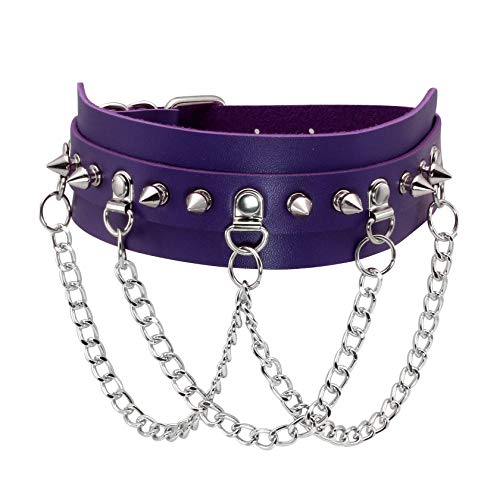 MILAKOO Lila Lederhalsband Halskette mit Allloy Chain Halskette Choker Gothic für Frauen Männer von MILAKOO