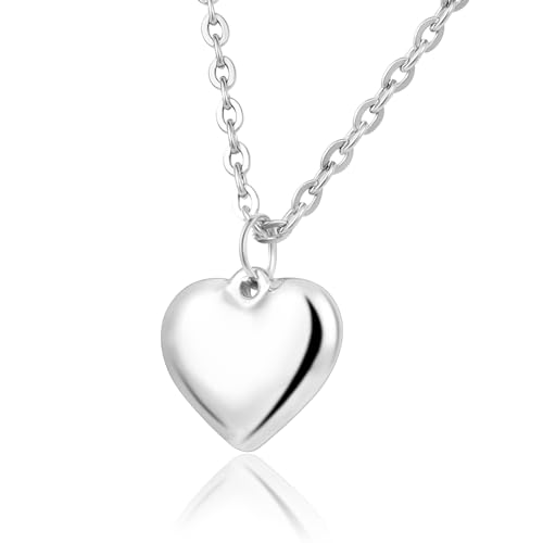 MILAKOO Womens Link Ketten Halskette Silber Charms Puffy Heart Shape Anhänger Edelstahl-Schmuck von MILAKOO