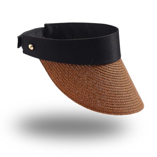 MILAKOO Womens Sun Visor Hut Einstellbare Breite Krempe UV-Schutz Faltbar Stroh Strand Hut für Pferdeschwanz von MILAKOO