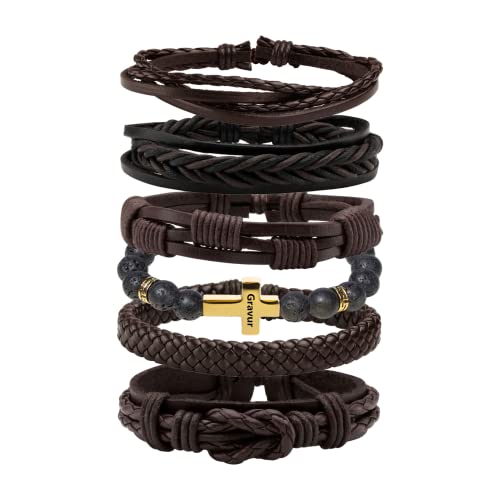 MILAKOO geflochten lederarmband herren Lavastein kreuzarmband Personalisierung Gravur braun MILAKOO geflochten lederarmband herren Lavastein kreuzarmband Personalisierung Gravur braun von MILAKOO