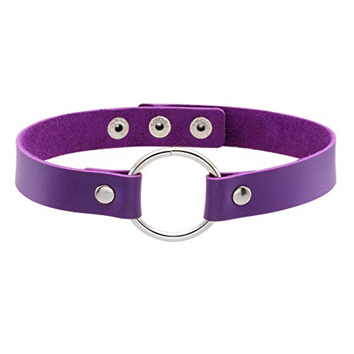 MILAKOO gothic PU Lederhalsband O-Ring Punk Rock Choker Halskette für Damen Frauen lila MILAKOO gothic PU Lederhalsband O-Ring Punk Rock Choker Halskette für Damen Frauen lila von MILAKOO
