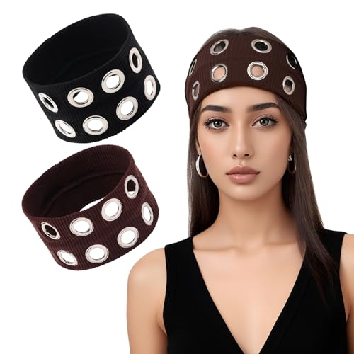 Milakoo 2 Stück Ausgehöhltes Stirnband Y2K Goth Punk Grunge Stretch Haarbänder Breites Stirnband für Damen Haaraccessoire Milakoo 2 Stück Ausgehöhltes Stirnband Y2K Goth Punk Grunge Stretch Haarbänder Breites Stirnband für Damen Haaraccessoire von MILAKOO