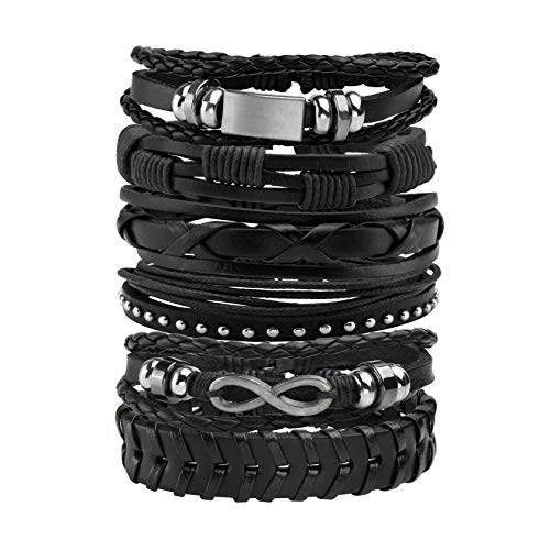 MILAKOO 6 Stück geflochtene Lederarmbänder für Männer Frauen gewebt Manschette Armband einstellbar von MILAKOO