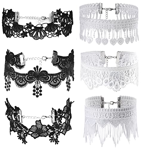 MILAKOO 6 Pcs Halskette Spitze Choker Vintag Halsband Tattoo Kragen weiß schwarz für Frauen Mädchen von MILAKOO
