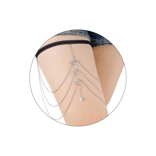 Milakoo Boho Layered Butterfly Beinkette Silber Quaste Körperkette Verstellbar Sommer Strand für Frauen Kleid von MILAKOO