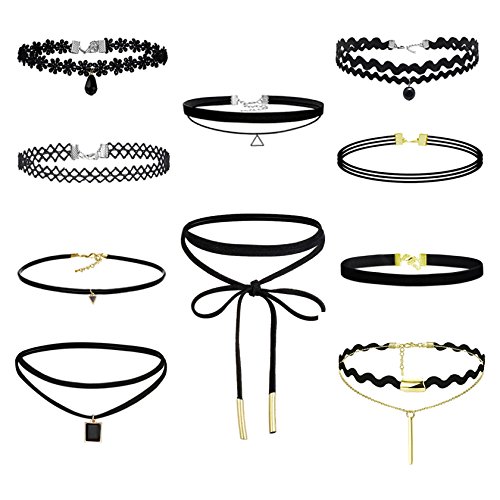 MILAKOO 10PCS Choker Halsketten Set Strecken Halsband Ketten für Damen Frauen Schwarz von MILAKOO