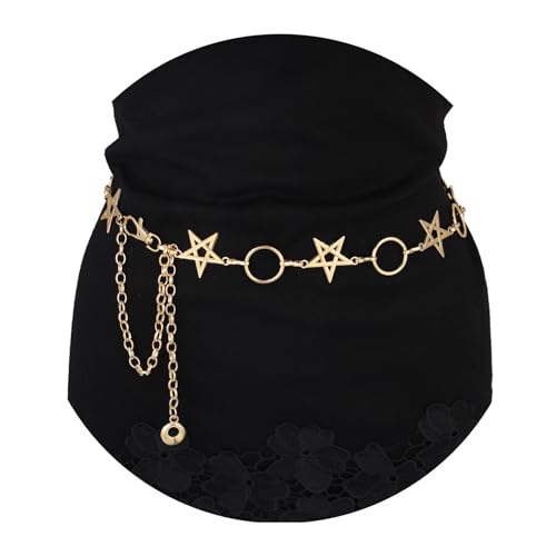 Milakoo Gold Taille Kette Gürtel für Frauen Geschenke Star Pentagram Verstellbare Größe Link Körper Kette O-Ringe von MILAKOO