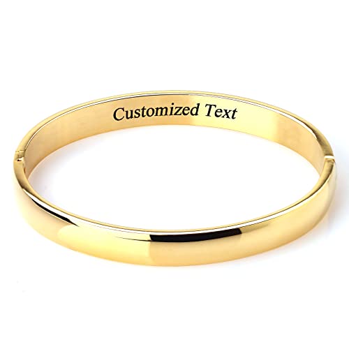 MILAKOO Gravur Damen Armreif Gold Edelstahl Armband Maschette Armband für Damen 6mm Glatt Poliert Oval Armbänder von MILAKOO