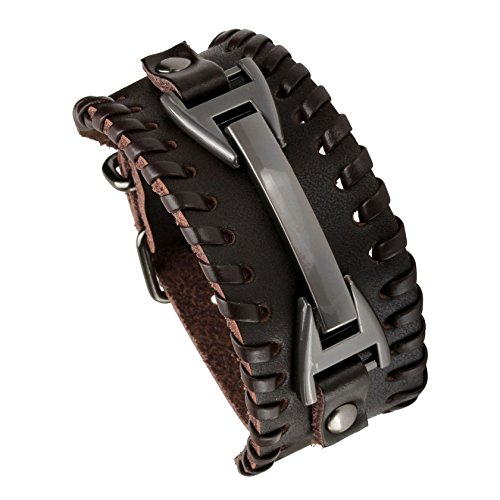 MILAKOO Herren Braun Armband Manschette Gürtel Armband Armreif Leder Seil Schwarz Punk Rock Armband 6-8 " von MILAKOO