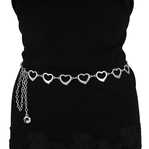 Milakoo Herz Liebe Link Kette Taille Gürtel für Frauen Mädchen Y2K Hip Hop Mode Charme Anhänger Bauch Gürtel von MILAKOO