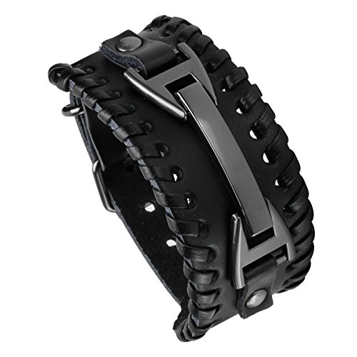MILAKOO Men Schwarzes Lederarmband Punk Geflochtenes Seil Legierungsarmband Armreif von MILAKOO