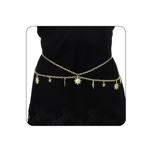 Milakoo Multilayer Waist Chain Belts Metal Body Belly Chains Women Adjustable Layered Jewelry Jeans Belt for Dresses Jeans Trousers Gold/Silver von MILAKOO