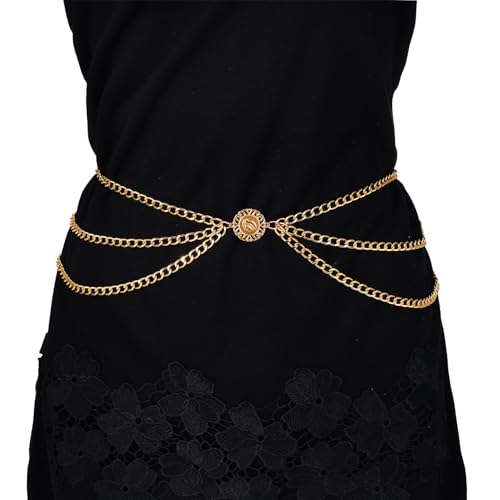 Milakoo Multilayer Waist Chain Belts Metal Body Belly Chains Women Adjustable Layered Jewelry Jeans Belt for Dresses Jeans Trousers Gold/Silver von MILAKOO