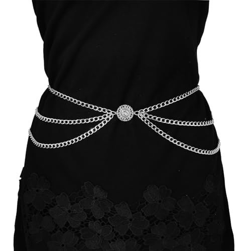 Milakoo Multilayer Waist Chain Belts Metal Body Belly Chains Women Adjustable Layered Jewelry Jeans Belt for Dresses Jeans Trousers Gold/Silver von MILAKOO