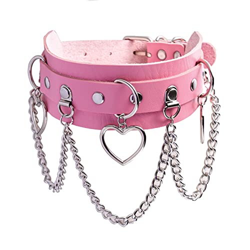 MILAKOO Punk Choker Damen Gothic PU Lederhalsband mit Anhänger Herz Frauen Punk Rock Halsband pink von MILAKOO