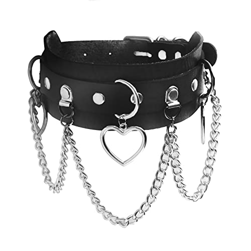 MILAKOO Punk Choker Damen Gothic PU Lederhalsband mit Anhänger Herz Frauen Punk Rock Halsband schwarz von MILAKOO