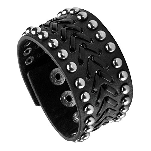 MILAKOO Schwarzes Leder Breiter Gürtel Armband Armreif Armreif für Männer Jungen 6.5-8.5 " von MILAKOO