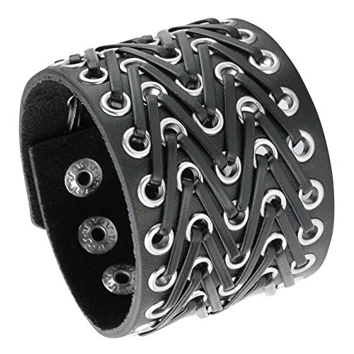 MILAKOO Spike Punk Rock Schwarzes Lederarmband, verstellbar, Druckknopf, Unisex von MILAKOO
