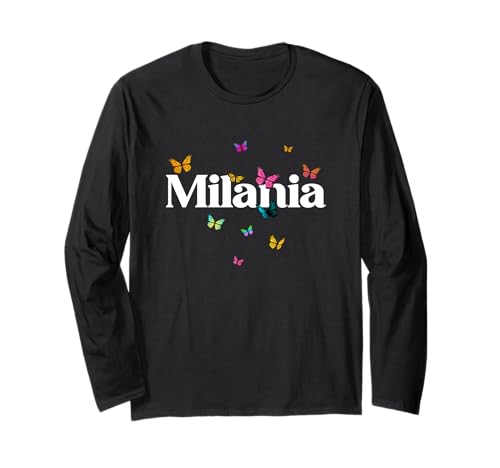Milania - Schöner Mädchen Name mit bunten Schmetterlingen Langarmshirt von MILANIA Tochter Enkel Geburtstag Geschenkideen